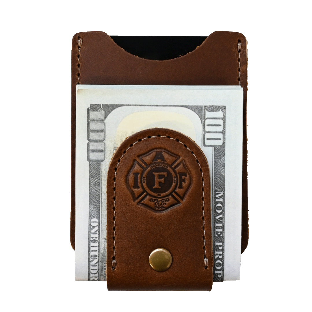 Money Clip Wallet IAFF - brown leather
