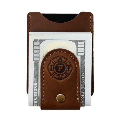 Money Clip Wallet IAFF - brown leather