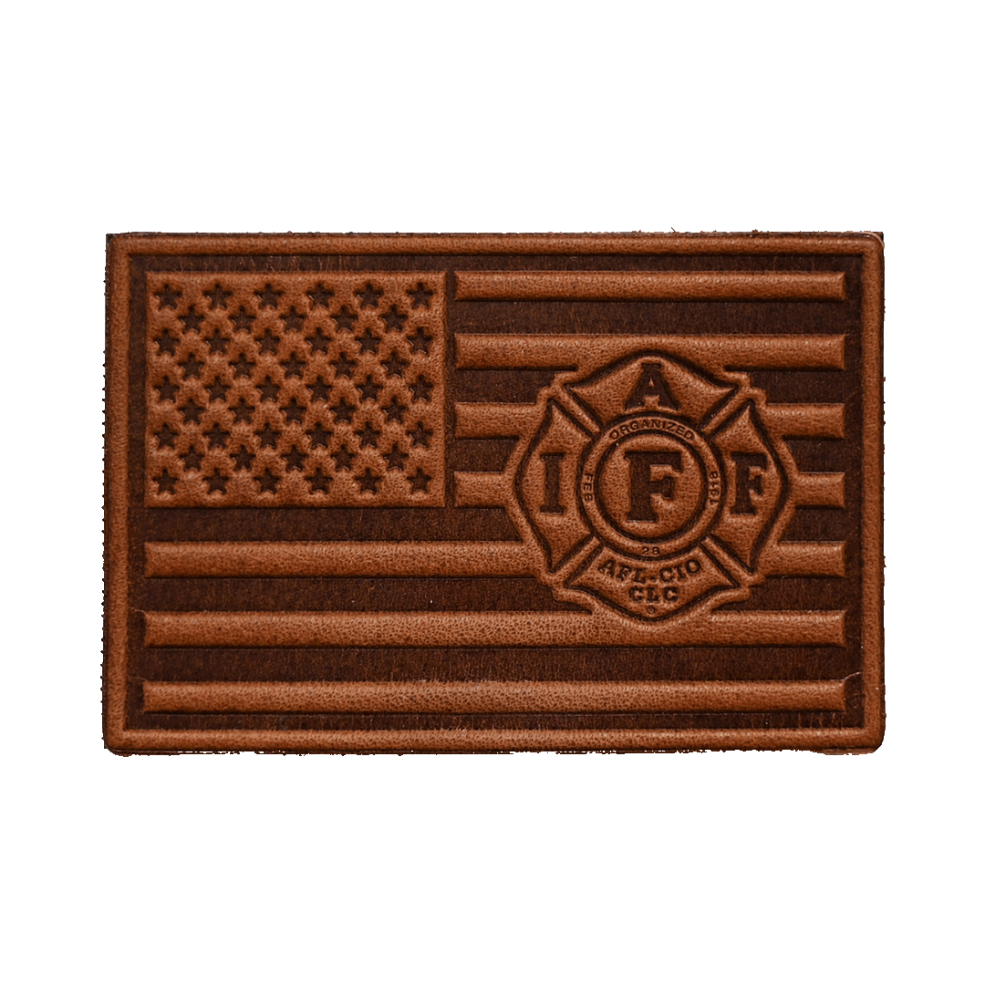 IAFF velcro leather patch - brown